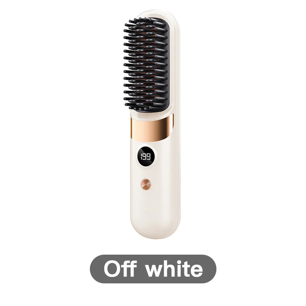 1Pc USB Charging Portable Hair Straightener Brush, Cordless Straightening Comb LED Display &amp; Ceramic Coating, Ionic Technology