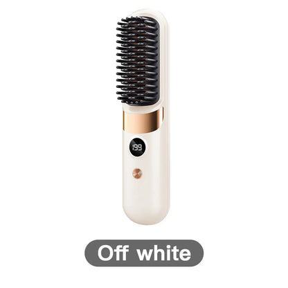 1Pc USB Charging Portable Hair Straightener Brush, Cordless Straightening Comb LED Display &amp; Ceramic Coating, Ionic Technology