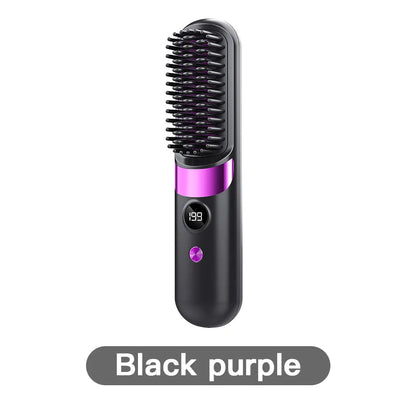 1Pc USB Charging Portable Hair Straightener Brush, Cordless Straightening Comb LED Display &amp; Ceramic Coating, Ionic Technology