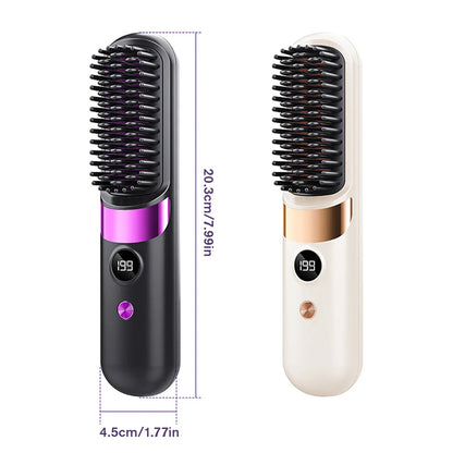 1Pc USB Charging Portable Hair Straightener Brush, Cordless Straightening Comb LED Display &amp; Ceramic Coating, Ionic Technology